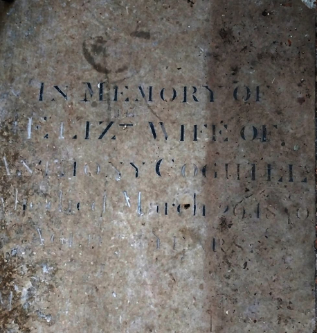 Elizabeth (nee Neighbour), wife of Anthony Coghill, died March 29th 1840, aged 73 years